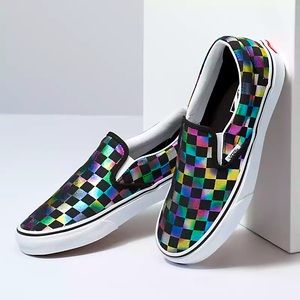 Brand New NEVER WORN Iridescent checkered Slip on Vans
